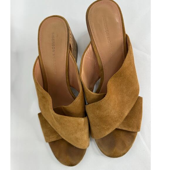 Sigerson Morrison Rhoda Heel in Chestnut Brown Suede Mules Sandals size 9.5 - Picture 7 of 8